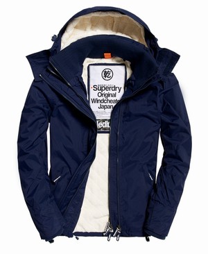 Superdry Hooded Sherpa SD-Windcheater Férfi Kabát Sötétkék/Krém | WMTZS9243